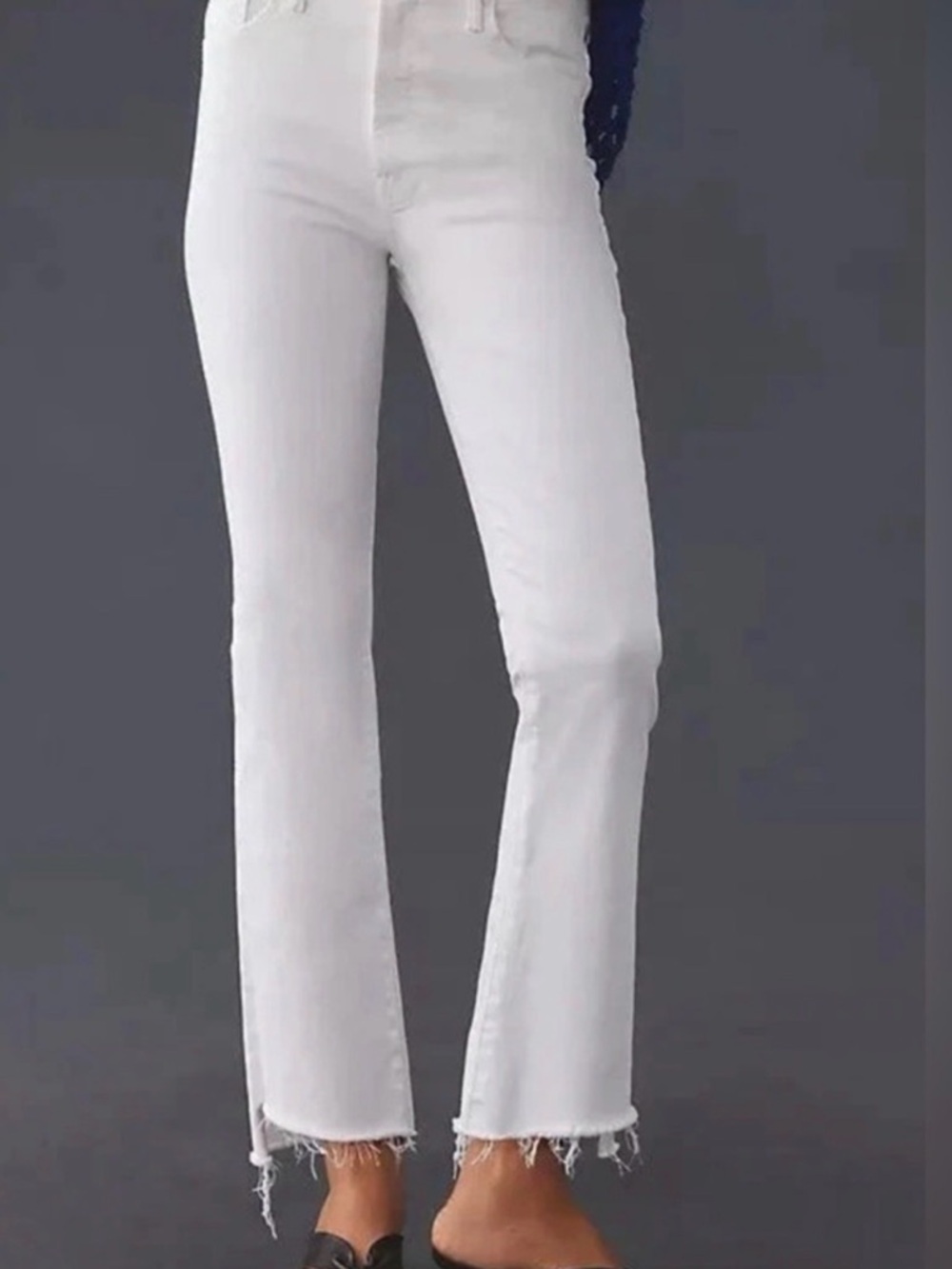 Mother Denim White High-Rise Straight Jeans with Raw Hem